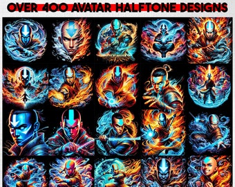 Bundle: 400 Halftone Avatars + 62 Bonus Designs PNG/JPEG