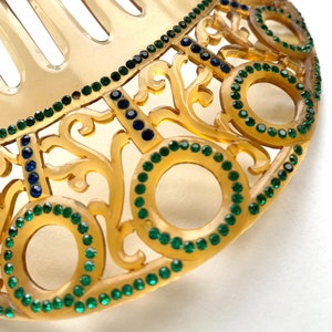 Antique crescent shape Art Deco hair comb celluloid with rhinestones Vintage Hair Pick for Women