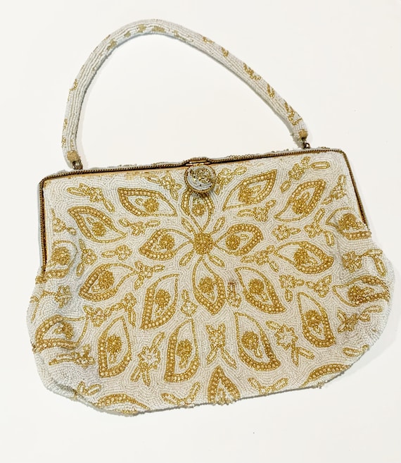 Vintage French Gold Beaded 1930's evening handbag… - image 1