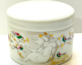 Caja de baratijas de porcelana de mediados de siglo con pájaros, pintada a mano en la década de 1950 por Rosenthal.