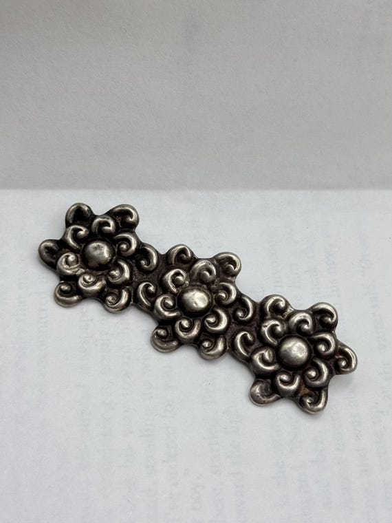 Sterling Silver Mexico Three Flowers Brooch