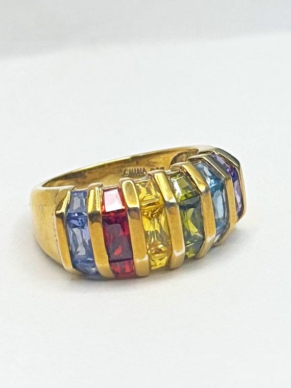Estate Rainbow Channel Statement Ring Sterling Si… - image 1
