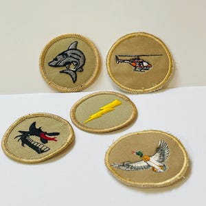 Vintage Boy Scouts Khaki Patches, Round Embroidered, Shark, Dragon & More