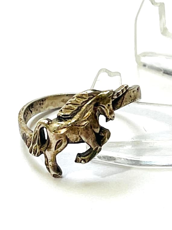 Sterling Silver Unicorn Ring – Small Offset Band … - image 1