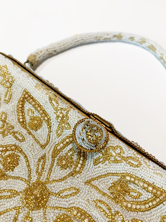 Vintage French Gold Beaded 1930's evening handbag… - image 2