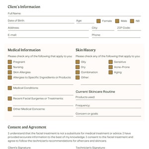 Skin/Facial Treatment Consent Forms ( Consent form, Spa consent forms, HIGH QUALITY!!)