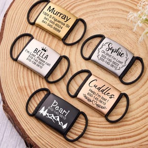 Slide On Dog Tag, Silent Dog Tag, Dogtags voor honden gepersonaliseerd, Dog Name Tag, Custom Dog Collar Tag, Zwarte Dog Tags met elastische band