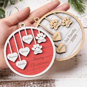 Custom Wooden Family Christmas Ornament 2024 Personalized Christmas Ornament Pet Memorial Ornament Family Name Christmas Stocking Ornament