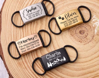 Slide on Dog Tags for Dogs,Personalized Dog Name Tag,Dog Tags For Dogs,Silent Dog Tag,Custom Dog Collar Tag,Black Dog Tags with Elastic Band