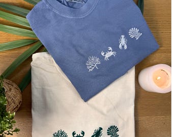 Embroidered Sea Life Shirt: Comfort Colors Coastal Crab Tee