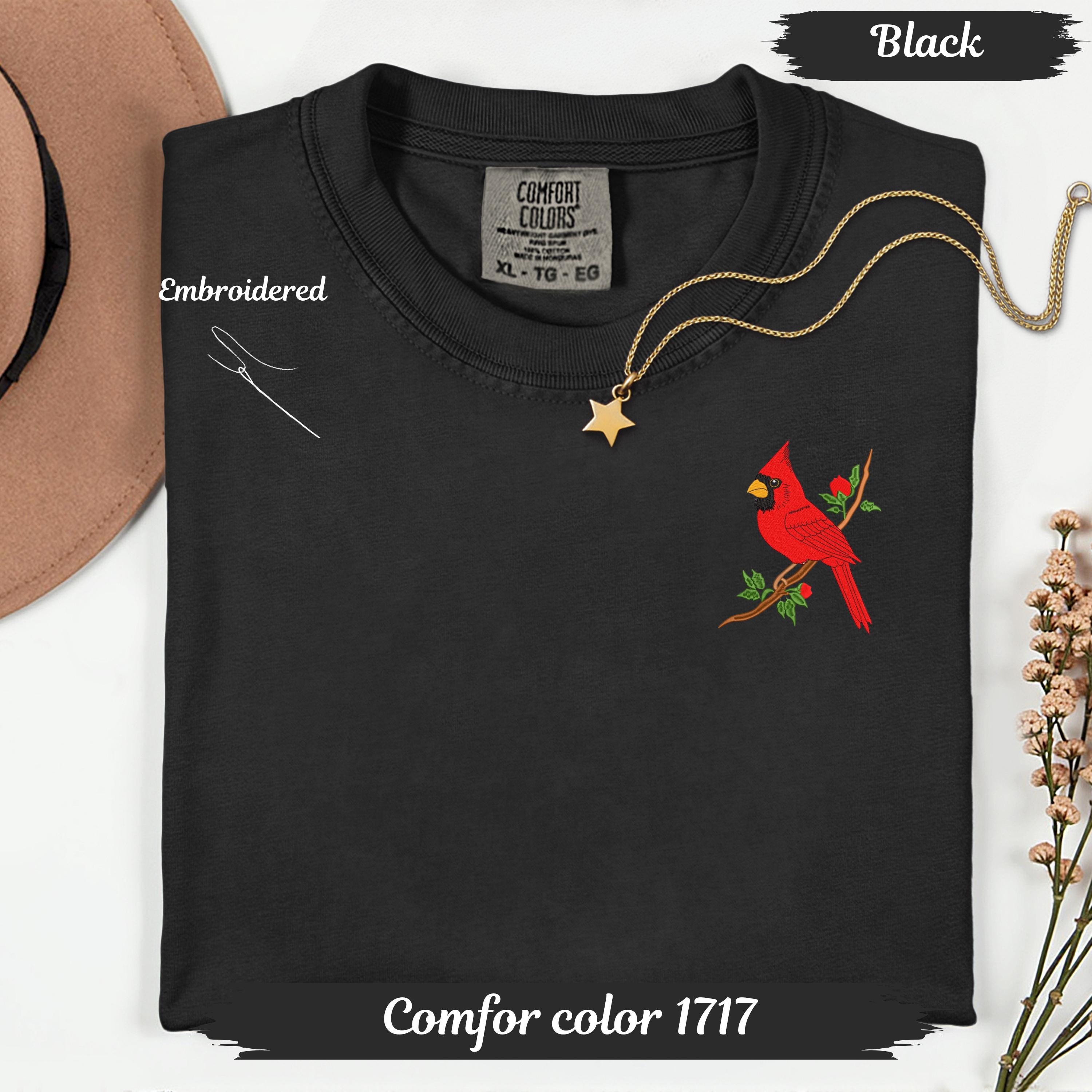 Embroidered Cardinal Bird Shirt: Comfort Colors Vintage Tee