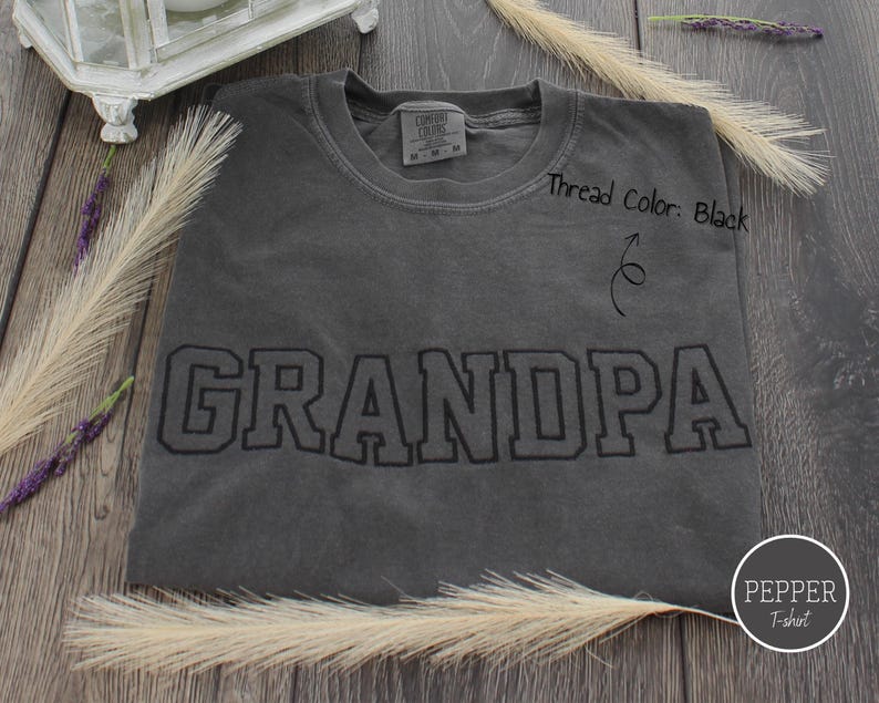Pepper Color Custom Comfort Colors Embroidered Grandpa Tshirt