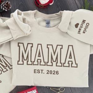 Embroidered Mama Sweatshirt, Personalized Varsity Shirt, Custom Gigi Shirt, Gift for Mom, New Grandma Gift, Embroidery College Block Hoodies