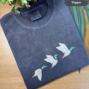 Embroidered Flying Duck Shirt: Comfort Colors Cotton Tee, Nature Lover Gift