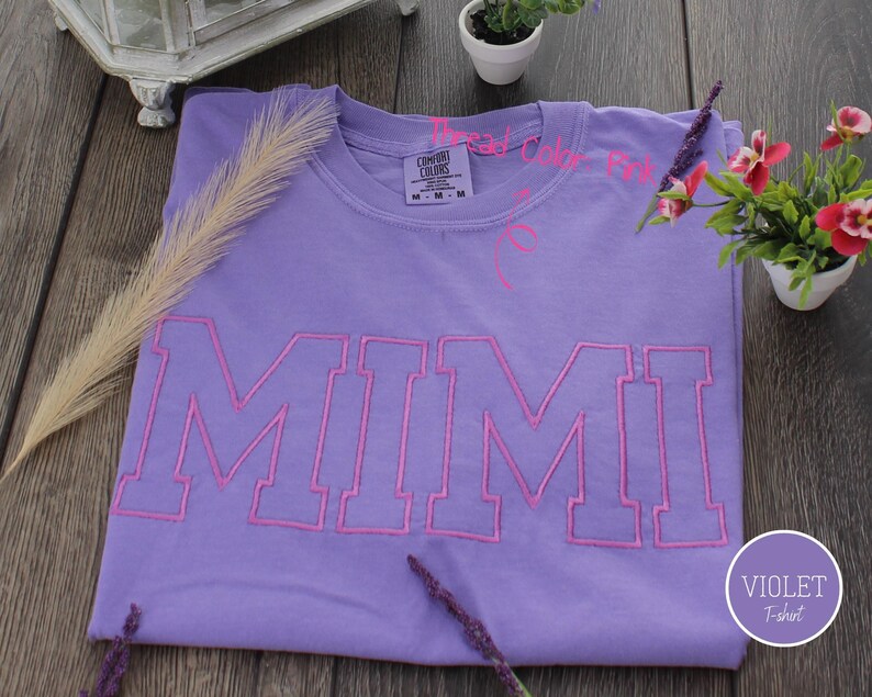 Pepper Color Custom Comfort Colors Embroidered Mimi Tshirt