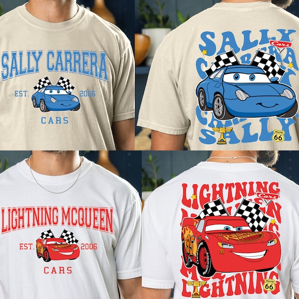 Chemise Lightning McQueen Cars Disney Pixar, chemise Tow Mater Sally Carrera Doc Hudson Group, t-shirt WDW Disneyland Cars Land Piston Cup