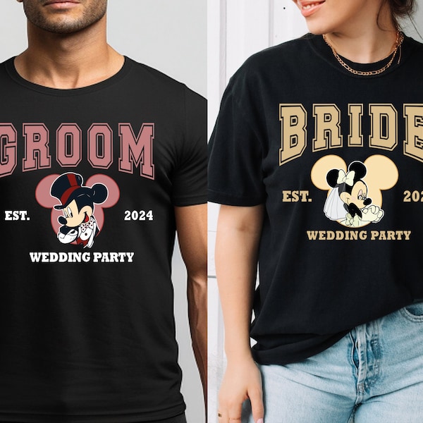 Disney Bride and Groom Shirt, Disney Couple Shirt, Disneyland Wedding Shirt, Honeymoon Disney Shirt, Mickey Groom Minnie Bride Shirt