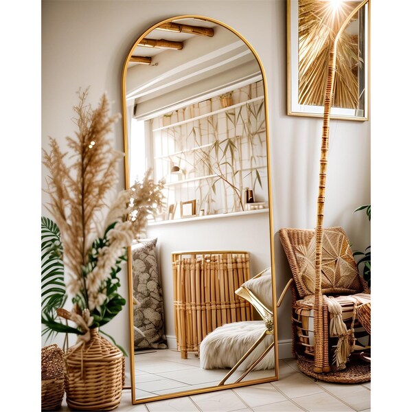 Arched Full Length Mirror, 58"x18" Arched Floor Mirror, Glassless Mirror Full Length with Stand, Floor Mirror Freestanding, Wall MountedGold