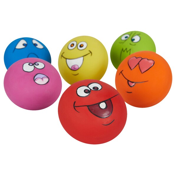 6-Piece Set of Soft Latex Squeaky Balls for Small Pets with funny face. Pet Daily Kit