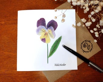 紫のビオラの花のカード：環境に優しい英国の野草のメッセージカード