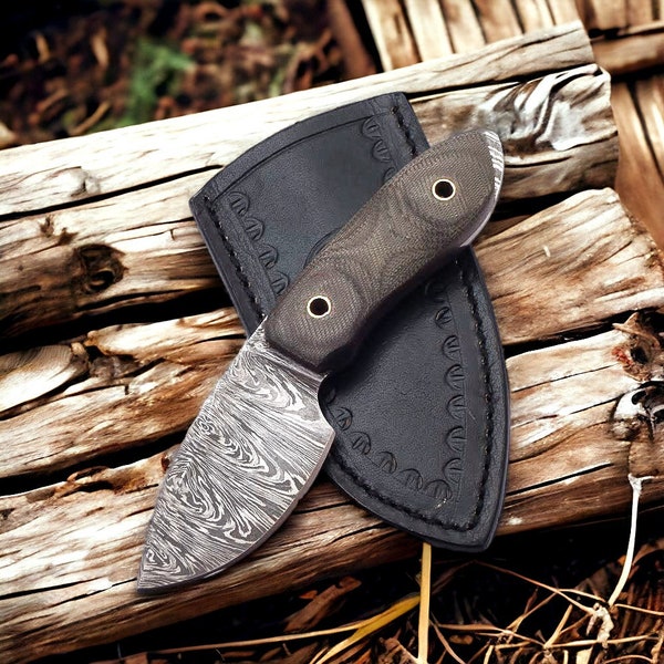 Handmade Fixed Blade Hunting Knife Damascus Steel-Full Tang EDC Outdoor Knife with Leather Sheath- Ideal for Camping, Skinning & Bush-craft