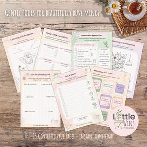 Kit de herramientas para mentes ocupadas - Descarga digital - Paquete imprimible de autocuidado y concentración / Productividad suave / A4 + PDF tamaño carta (EE. UU.)