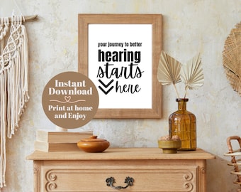 Arte de parede para consultório de fonoaudiólogo: Impressão sobre a jornada auditiva (download digital)