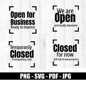 We zijn open gesloten teken svg bundel grappige winkel deur teken svg png kantooruren teken svg open gesloten svg bestand knippen voor Cricut silhouet
