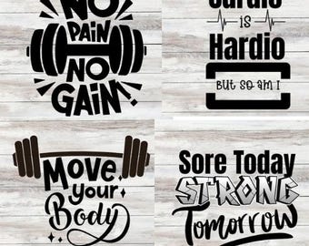 Fitness Gym Quotes SVG Bundle: Workout Cut Files (Digital Download)