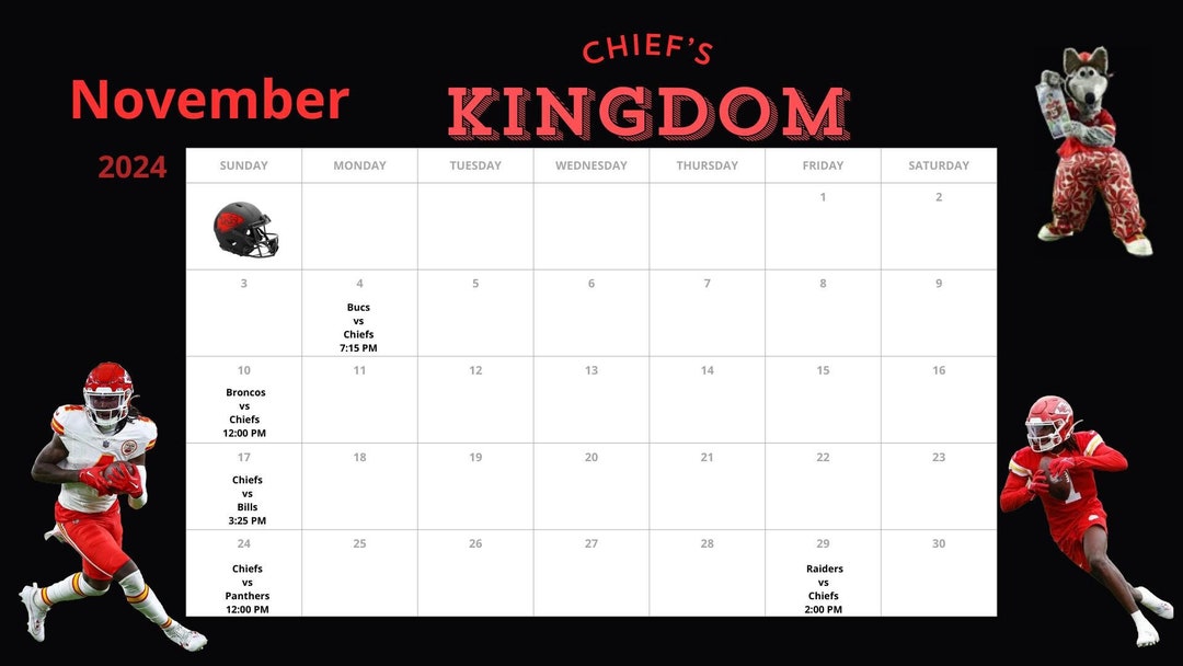 November Kansas City Chiefs Calendar Page Etsy