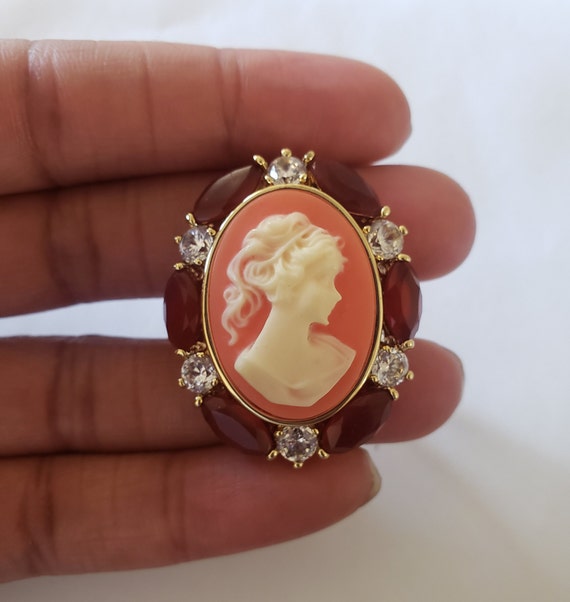 Vintage Cameo Ring with cubic zirconia ruby, Crys… - image 4