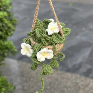 Crochet Hanging Plant Basket Pattern: Potted Flowers and Leaves (PDF Download), Mirror Car Decor, Mom Gift, Amigurumi