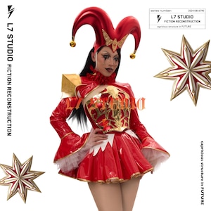 Alice in Wonderland Red Queen Circus Clown Costume - Women&#39;s Masquerade with Puffy Skirt & Gold Armor- Carnival Outfit for Themed Parties