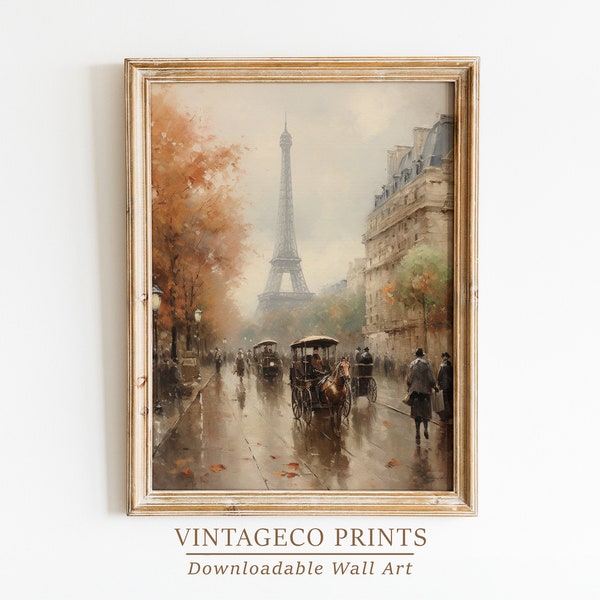Vintage Eiffel Tower Paris Cityscape Painting,  French Architecture Prints Digital Downloadable Wall Art | VP06