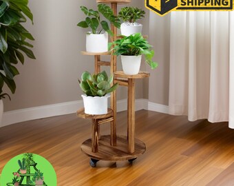 Support pour plantes à plusieurs niveaux en bois | Étagère à fleurs pour l'intérieur et l'extérieur | Présentoir d'angle pour salon | Grand support pour plante avec plusieurs étagères