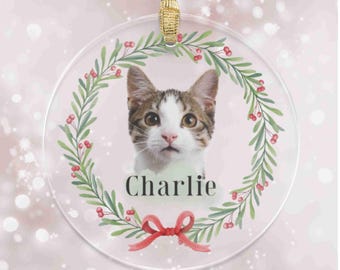 Custom Cat Portrait Photo Ornament, Personalized Cat Ornament With Photo & Name, Gift for Pet Lovers, Custom Cat Christmas Ornament