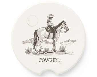 Cowgirl Soapstone Car Coasters: Western Car Accessory, Truck Decor (2-Piece Set)