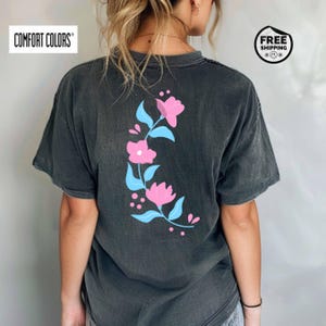 Floral Trans Pride Shirt: Subtle Transgender Flag Colors - Comfort Colors Tee