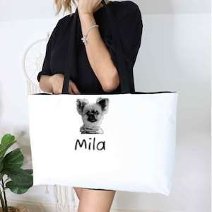 Custom Dog Face Weekender Bag, Personalized Travel Tote with Pet Name, Pet Lover Gift, Large Canvas Bag with Your Dog’s Portrait