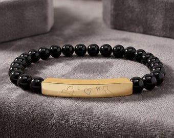 Black Onyx Friendship Bracelet, Personalized Two States & Initials, Long Distance Gift