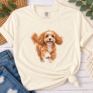 Running Cavapoo Shirt, Cute Cavapoo Dog Graphic Tee, Comfort Colors 1717 T-Shirt, Cavapoo Mom Gift, Playful Puppy Dog Lover Shirt