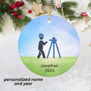 Custom Surveyor Ornament, Personalized Land Surveyor Gift with Name & Year