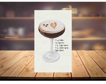 Espresso Martini Recipe Tea Towel: Cocktail Graphic Kitchen Decor