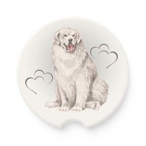 Car Coasters, Great Pyrenees Gift, Soapstone Car Coasters, Gift for Great Pyrenees Owner, Absorbent Car Cup Holders, Gifts for Dog Lovers