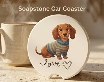 Soapstone Car Coaster, Dachshund Car Decor, Unique Gifts for Dog Lovers