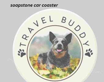 Blue Heeler Soapstone Car Coasters: Absorbent Australian Cattle Dog Car Cup Holders