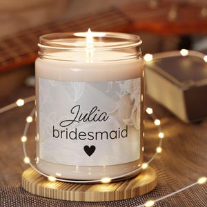 Personalized Bridesmaid Candle: 9oz Soy Wax Wedding Favor