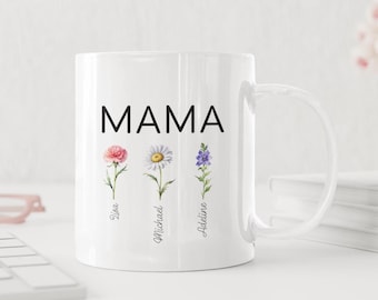 Personalized Birth Flower Mug: Custom Ceramic Mug for Mom, Grandma