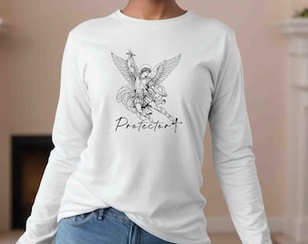 Saint Michael Long Sleeve Shirt: Catholic Archangel Graphic Tee, Christian Apparel