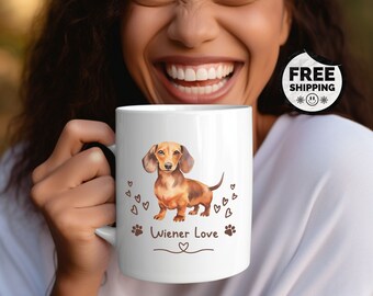Dachshund "Wiener Love" Ceramic Coffee Mug, Gift for Doxie Mom